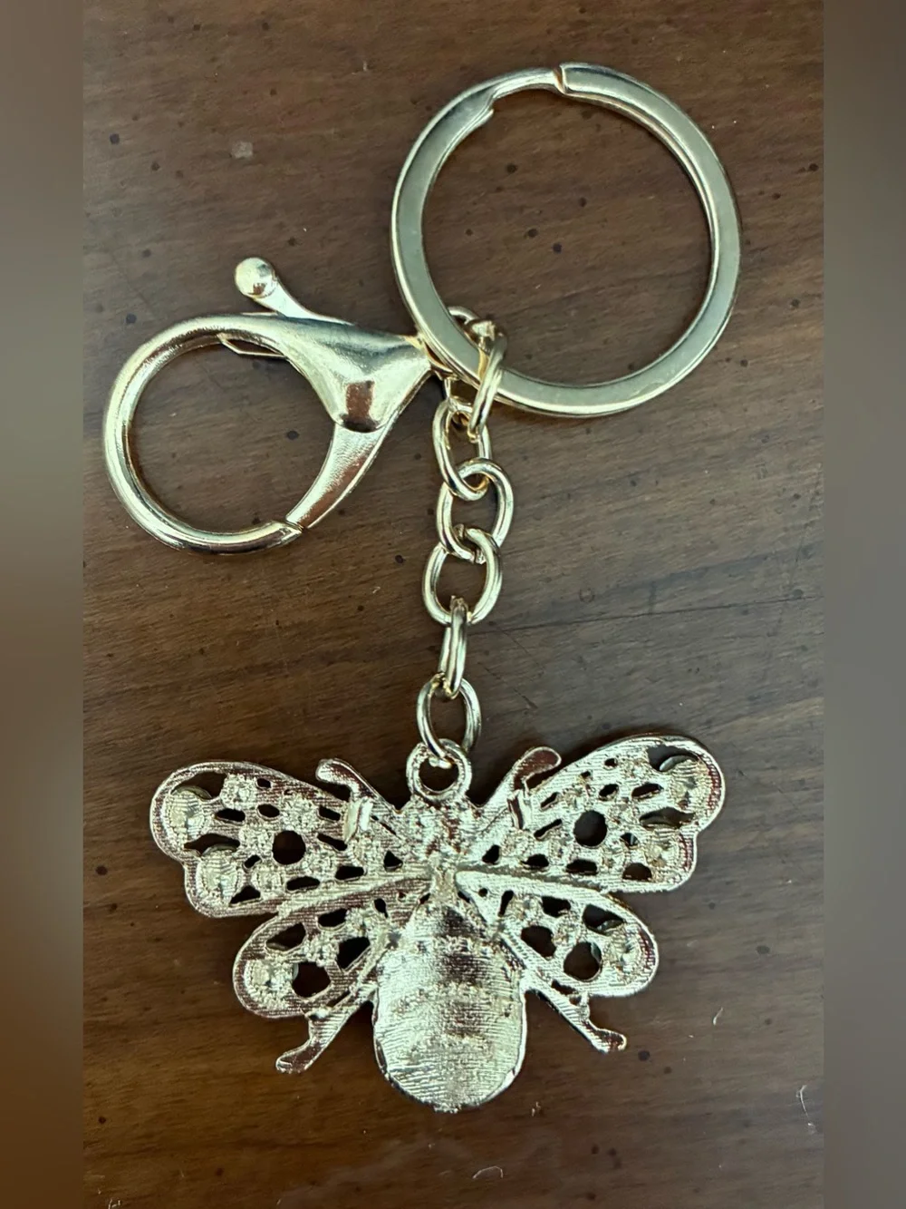 Gold Bee Charm Keychain Bag Pendant - Sparkling Crystal Accent 6 pieces